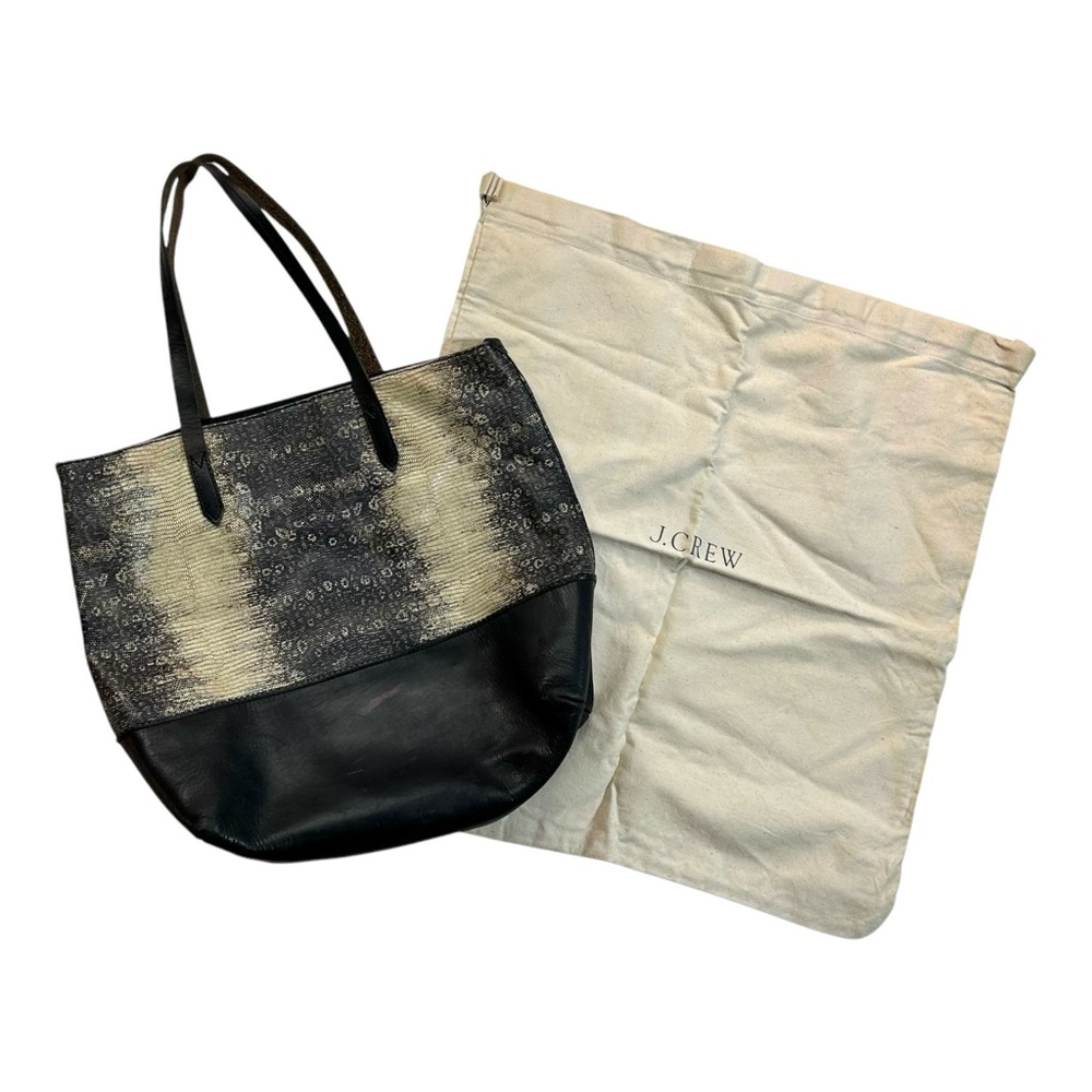 J. Crew Downing Tote Bag Embossed Leather Snakeskin Shopper Handbag Anim…